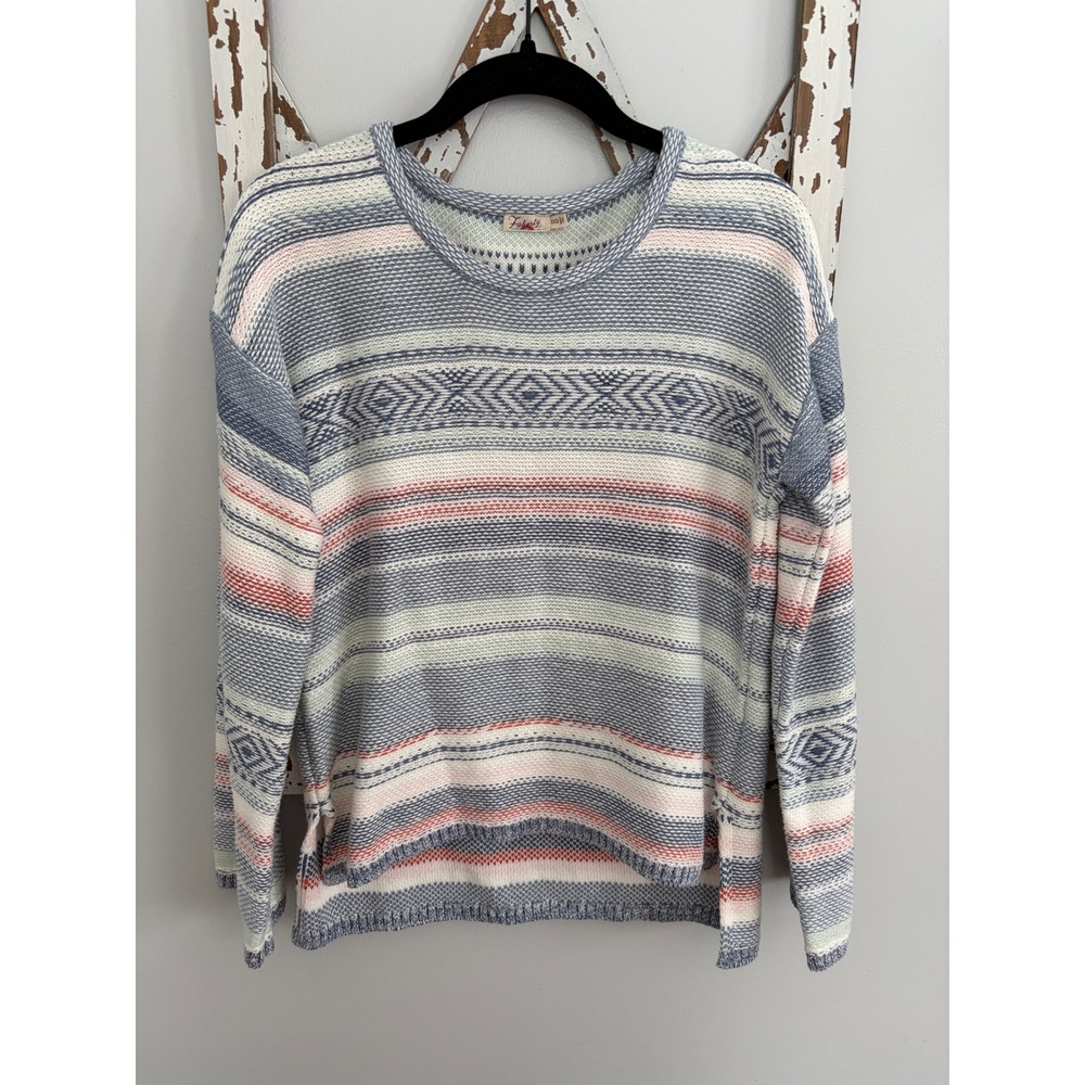 Faherty Mesa sweater beach Boho stripe cotton linen rainbow women's size XXS